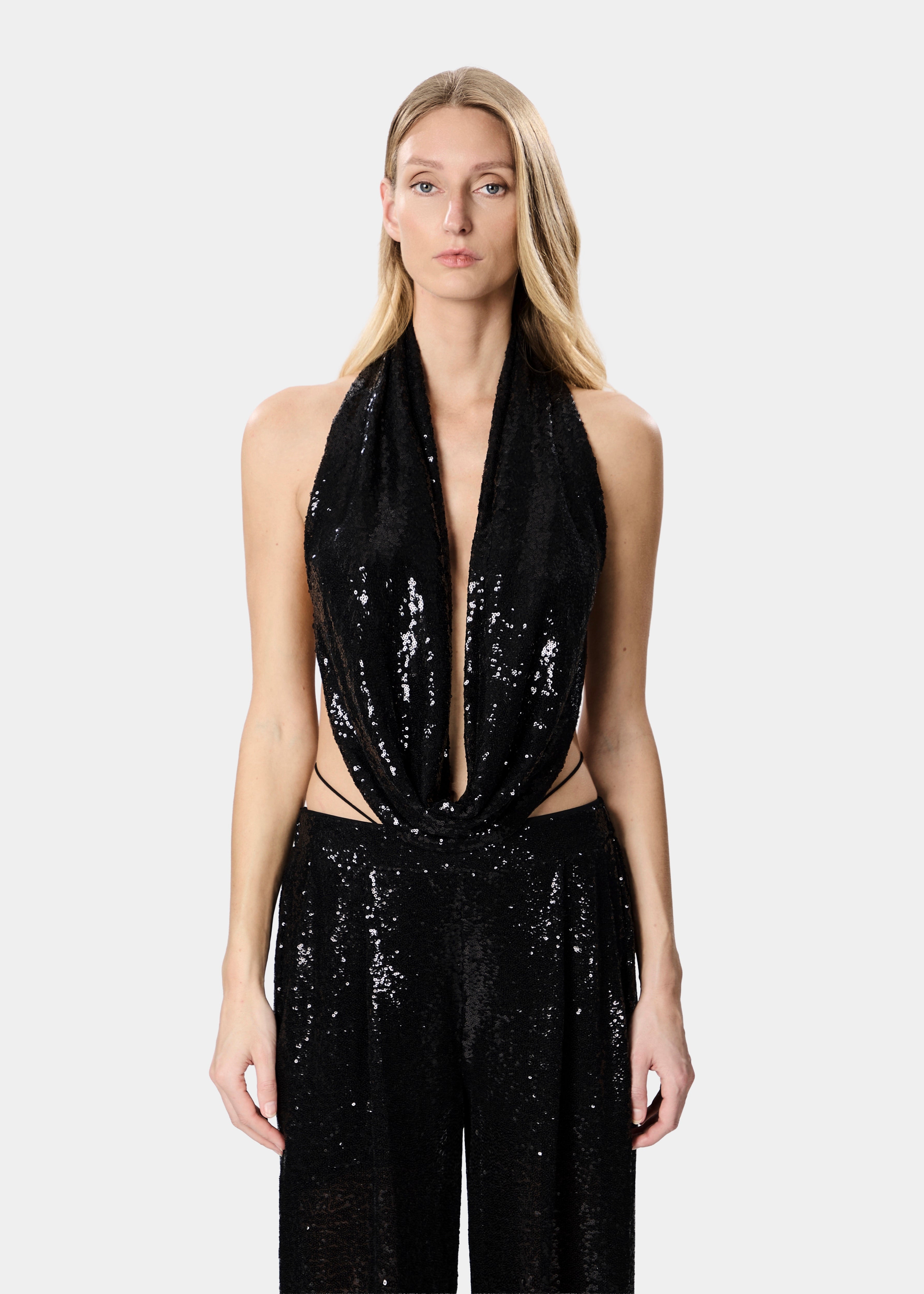 MIRA TOP SEQUINS SHINY BLACK