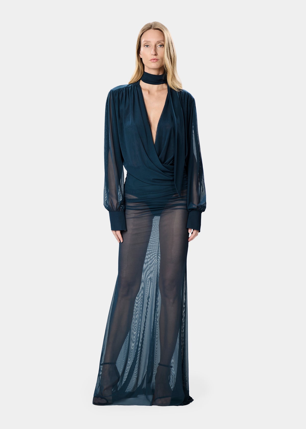 RIHANNA DRESS SHEER OCEAN TEAL