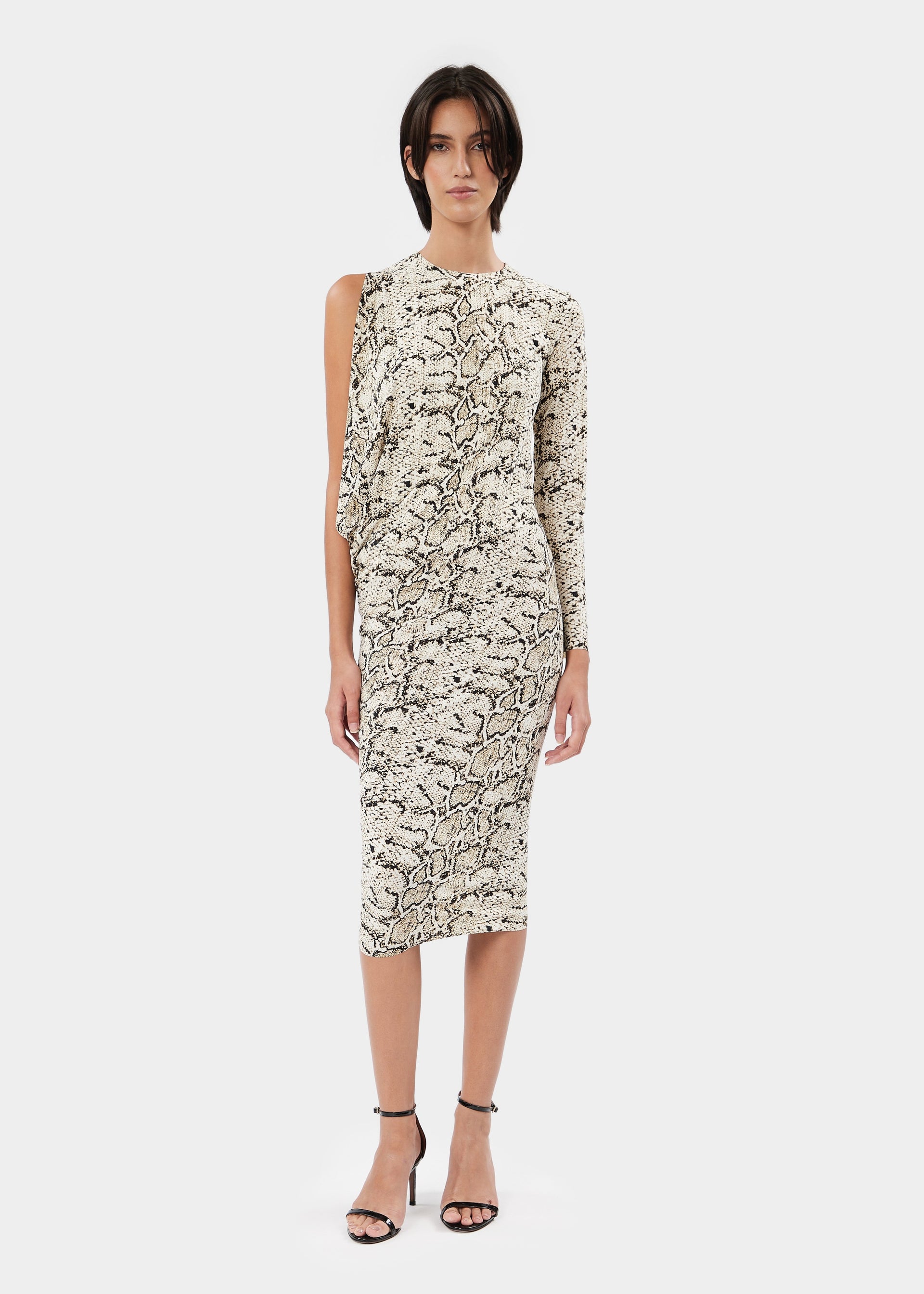 Anja python one-shoulder midi dress