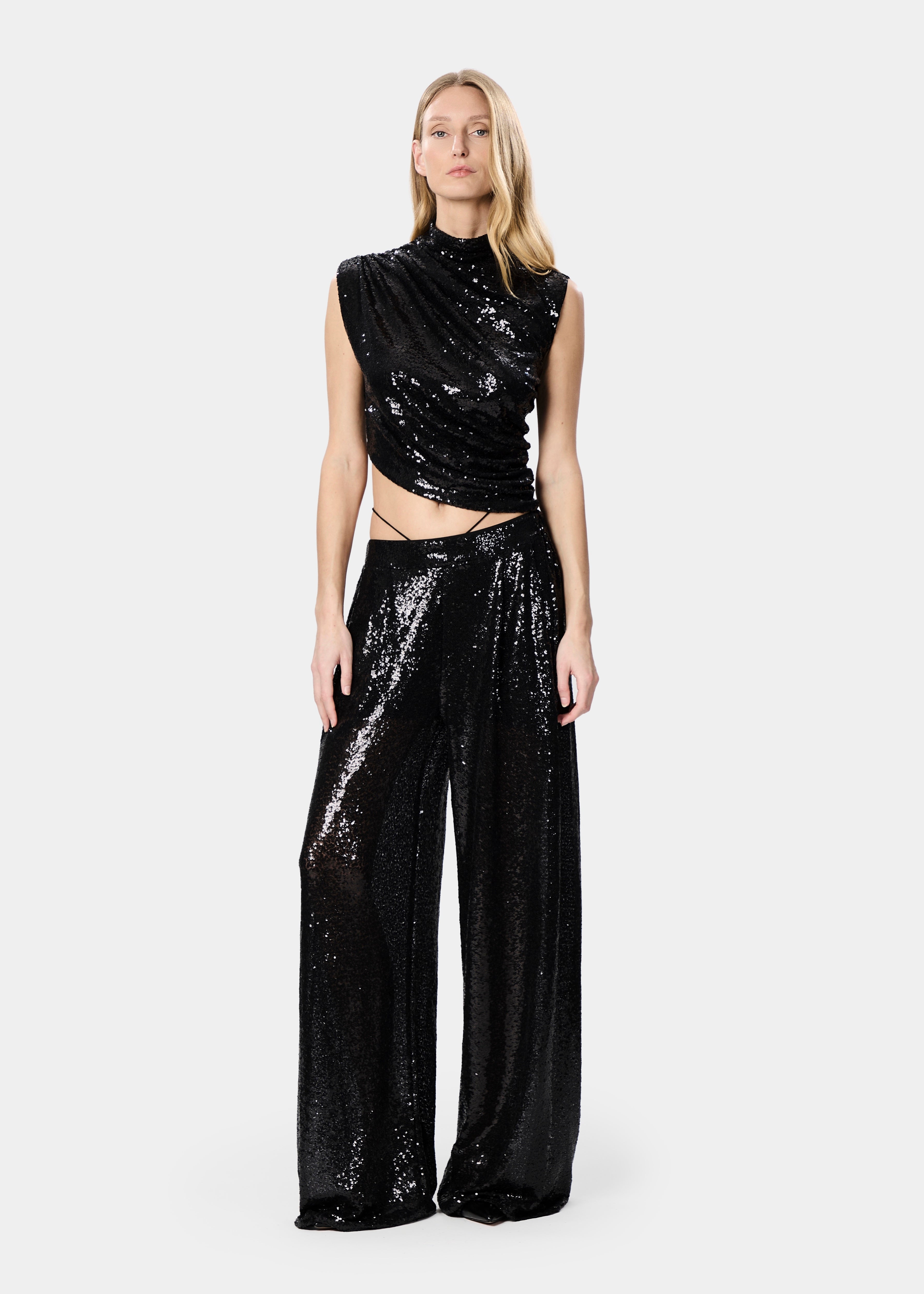 CELIN TOP SEQUINS SHINY BLACK