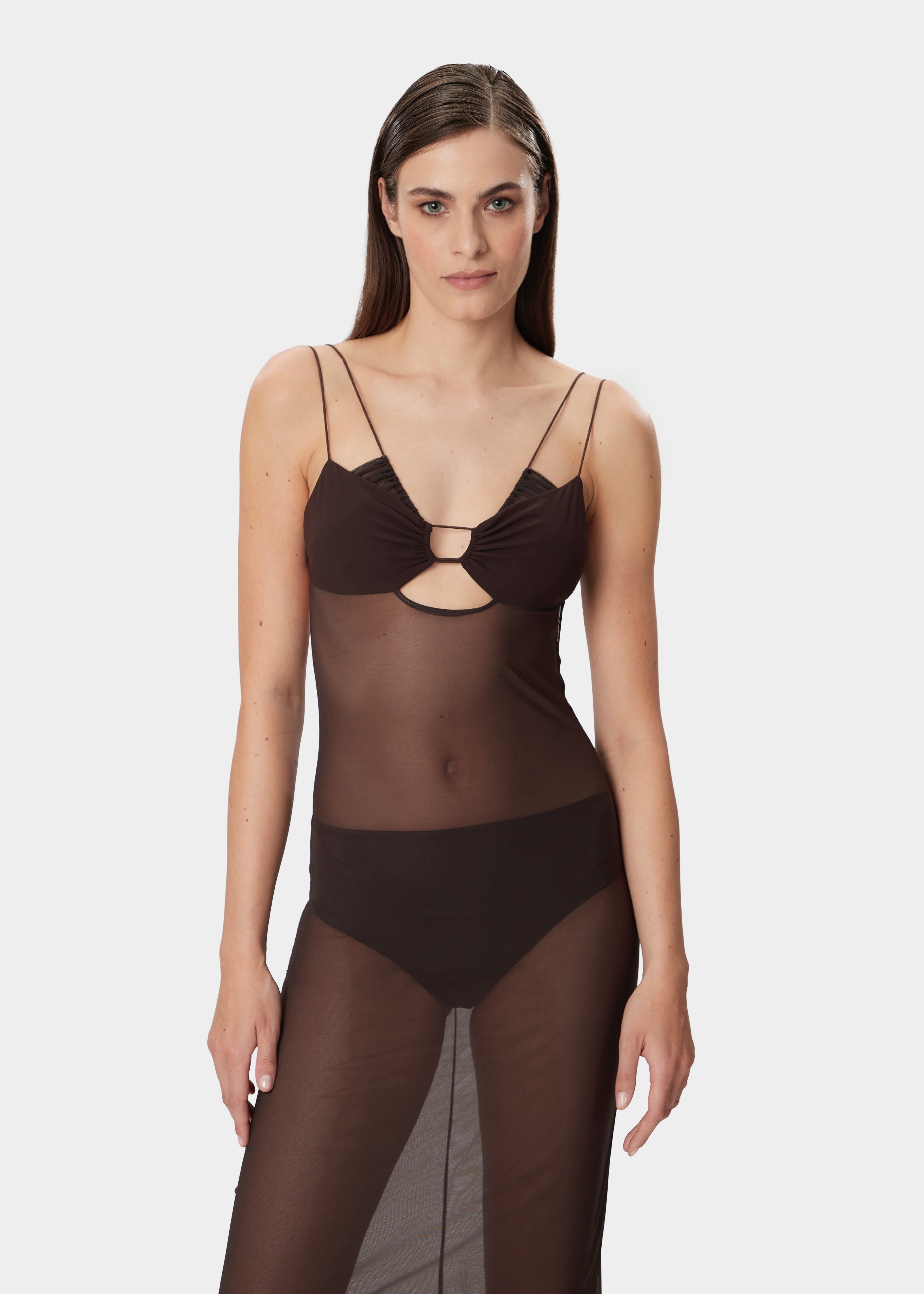 GRETA DRESS SHEER CHOCOLATE