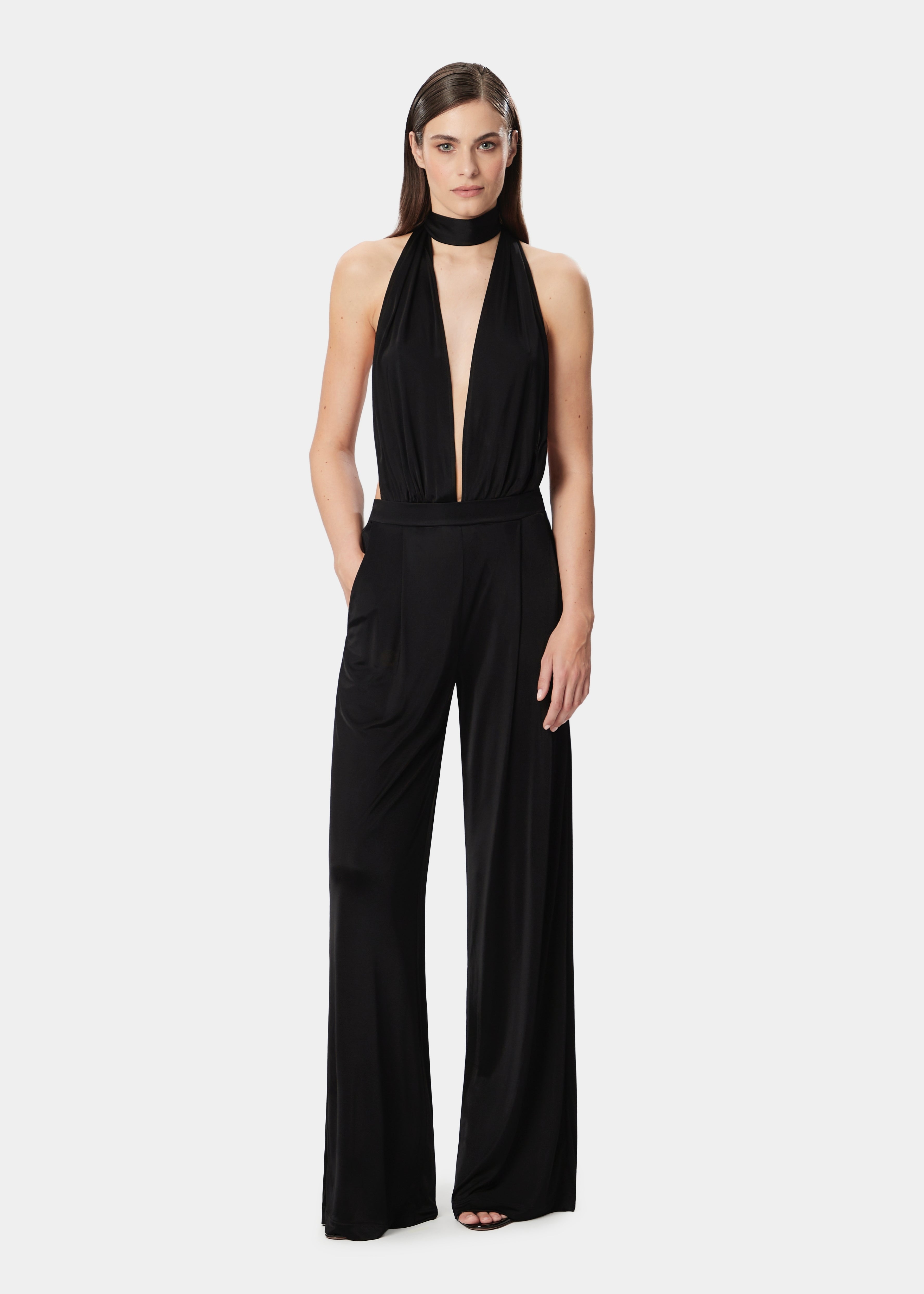 Lennox Wide-Leg Jumpsuit Satin Black | Amazuìn