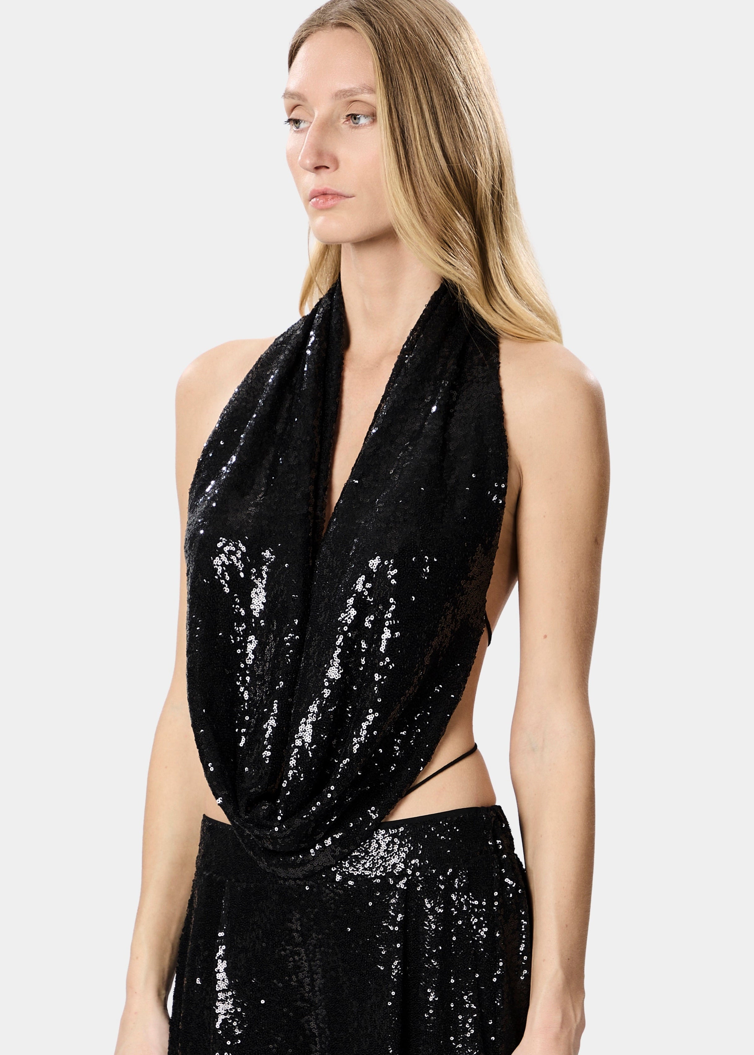 MIRA TOP SEQUINS SHINY BLACK