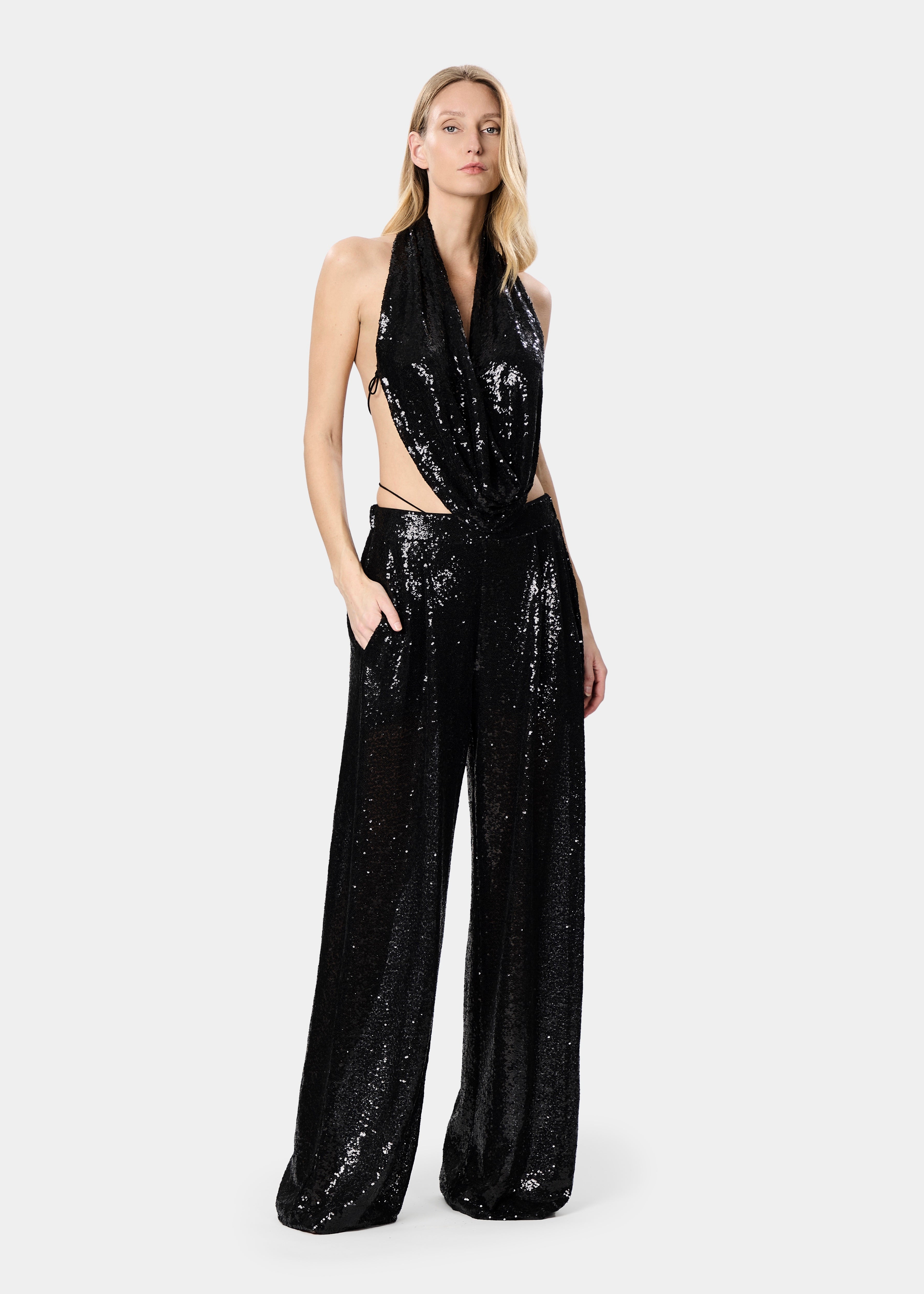 MIRA TOP SEQUINS SHINY BLACK