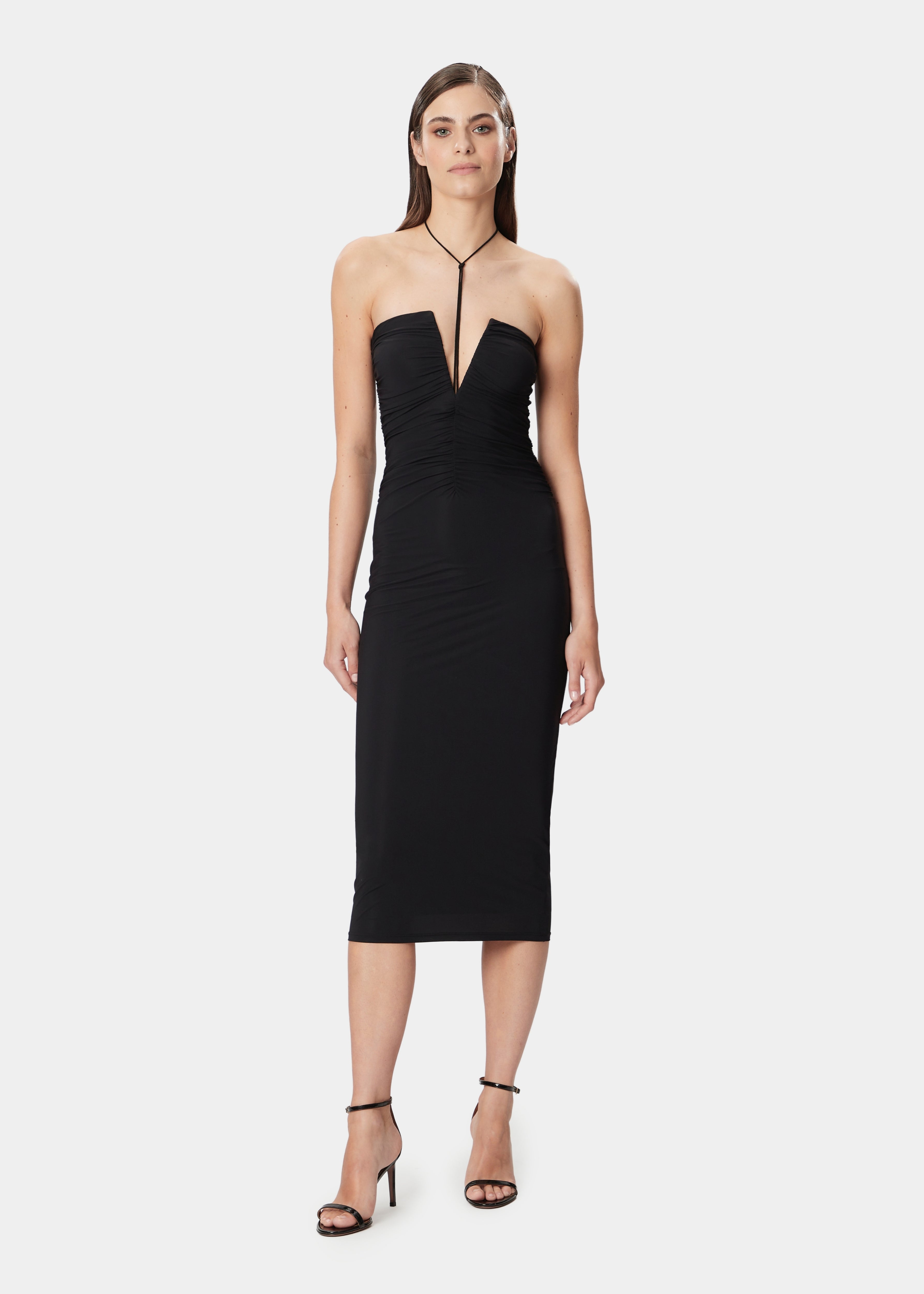 Natalie Strapless Midi Dress Deep Black | Amazuìn