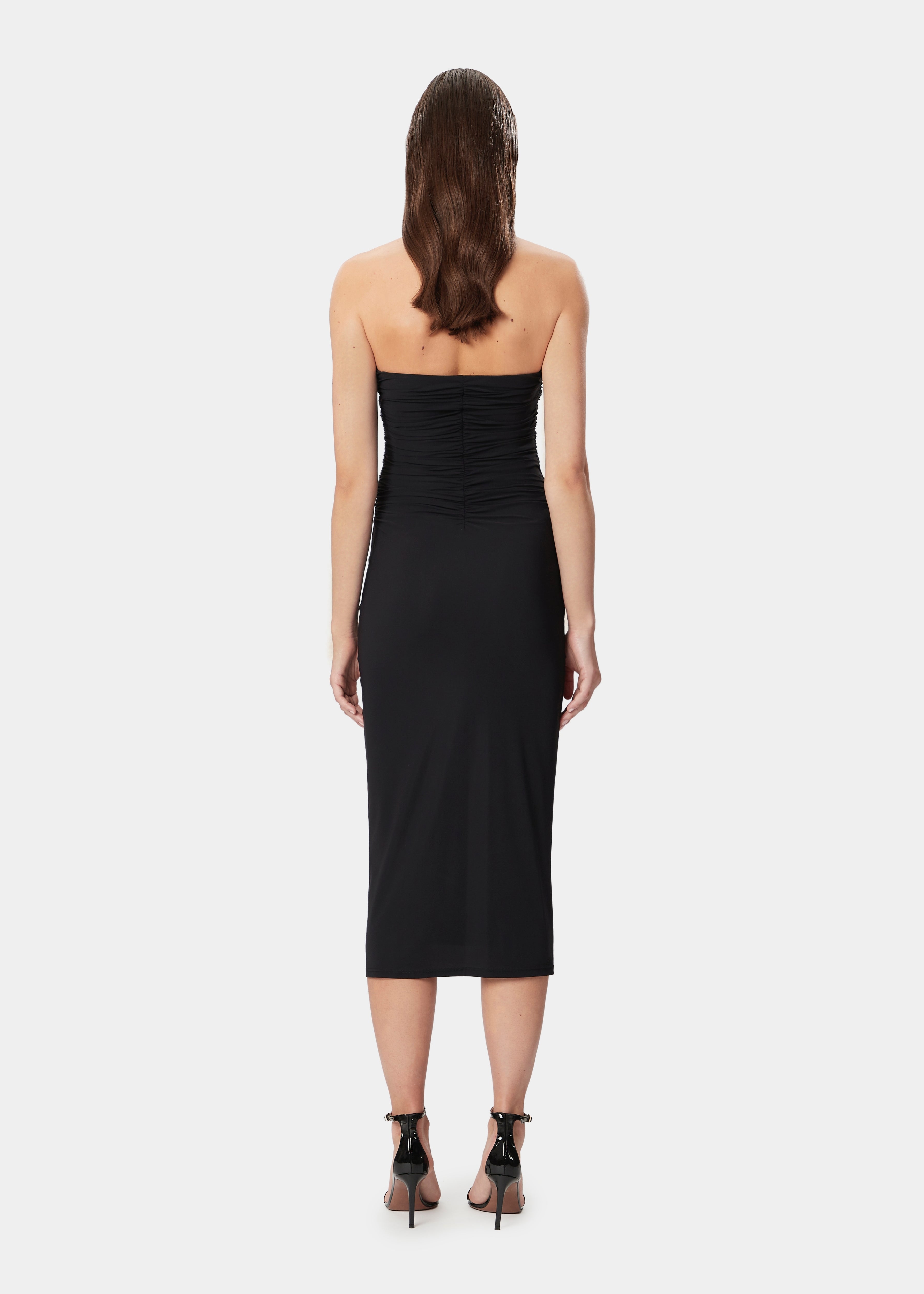 Natalie Strapless Midi Dress Deep Black | Amazuìn