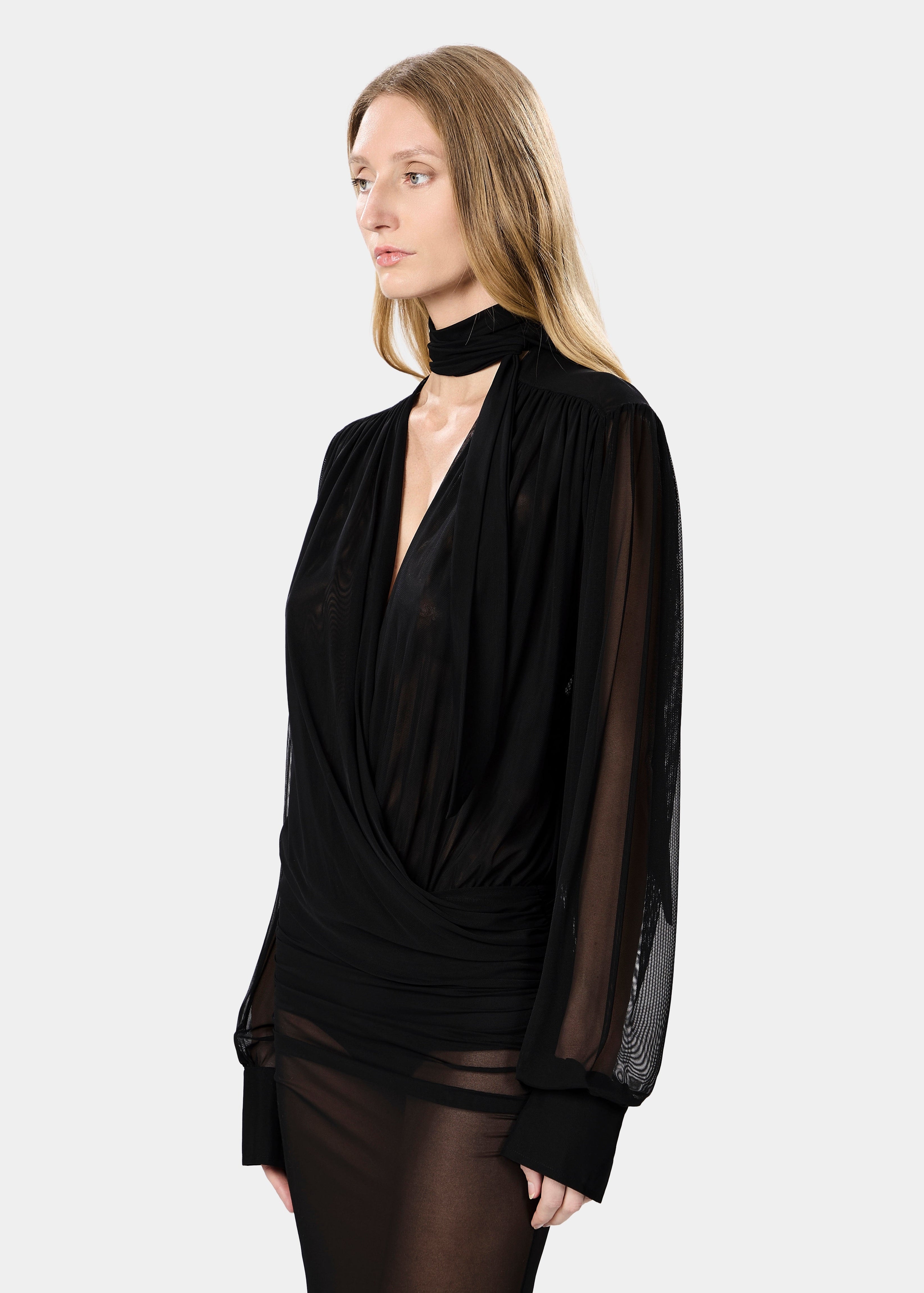 RIHANNA DRESS SHEER DEEP BLACK
