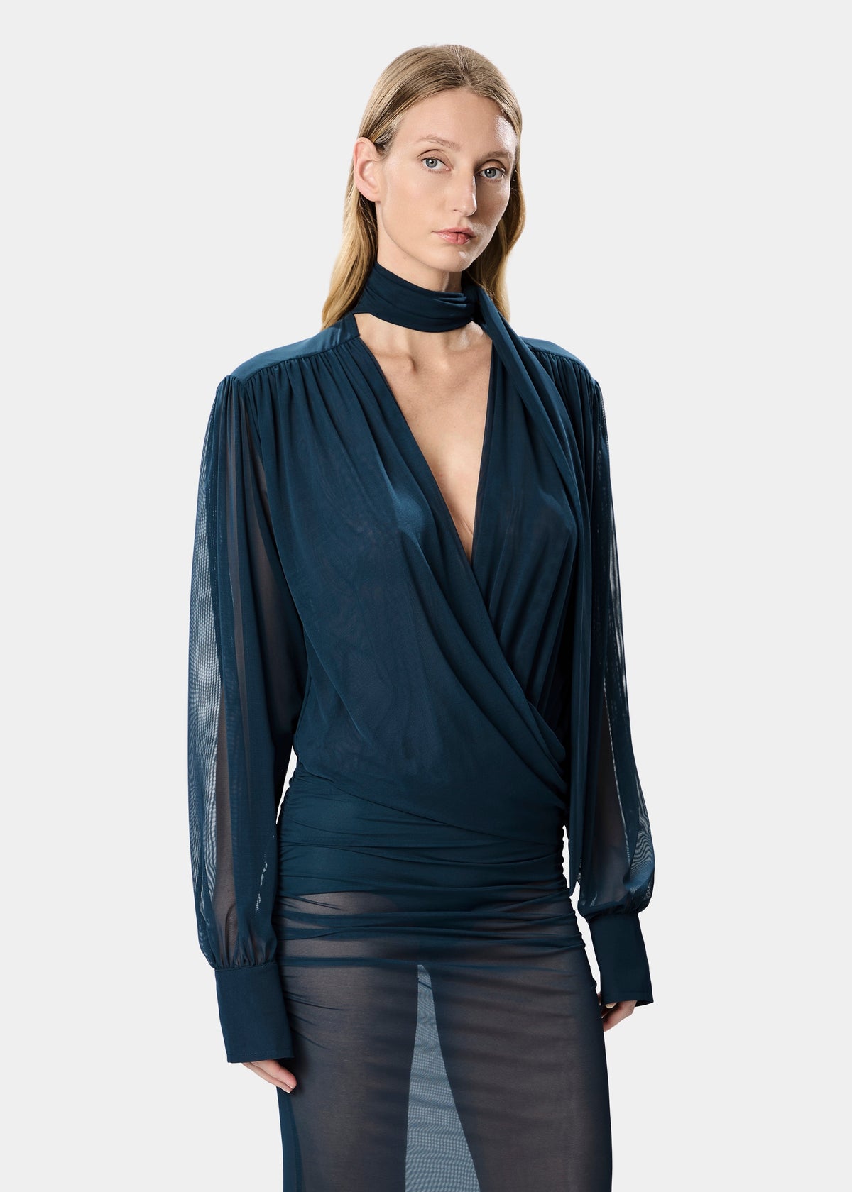 RIHANNA DRESS SHEER OCEAN TEAL