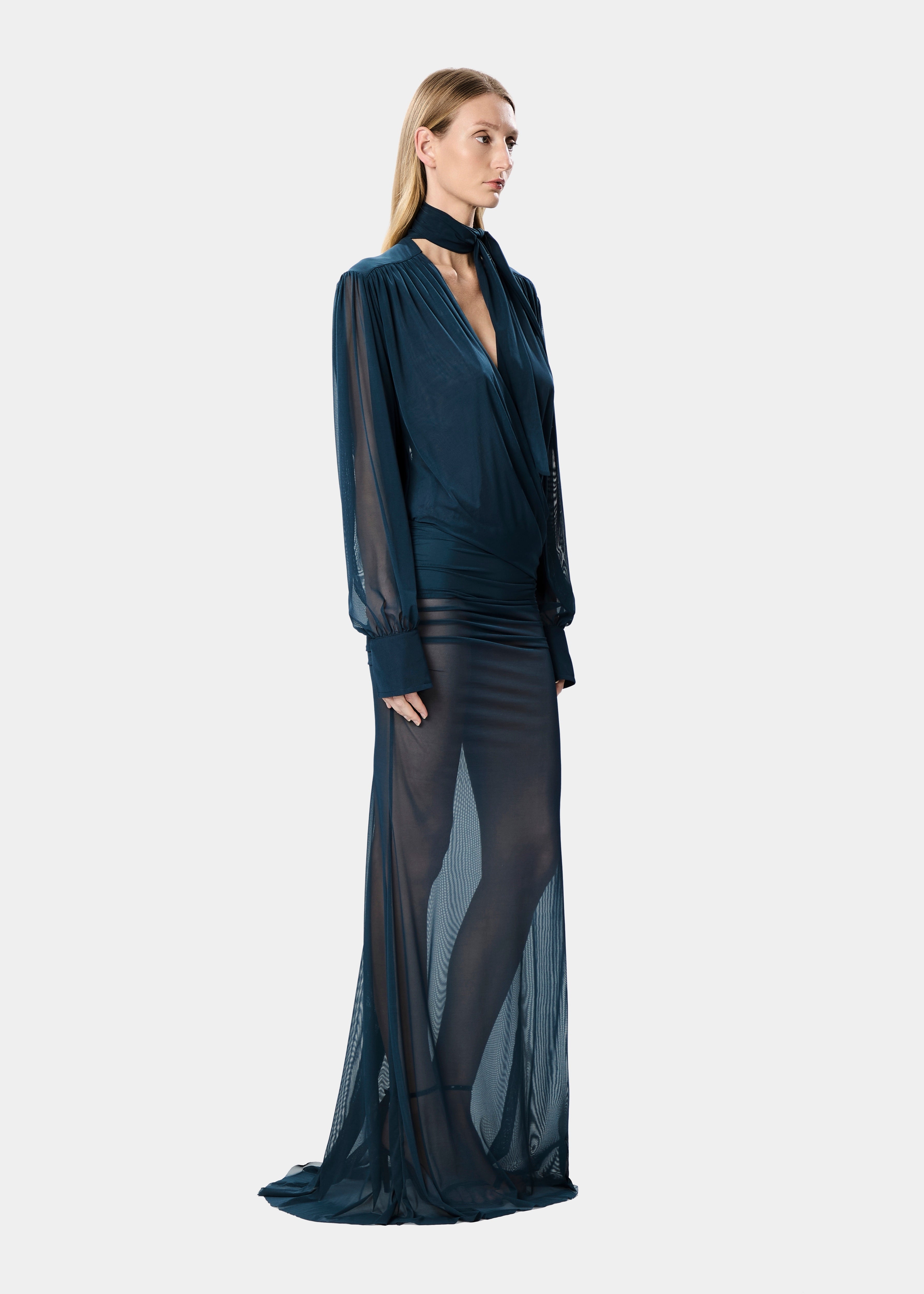 RIHANNA DRESS SHEER OCEAN TEAL