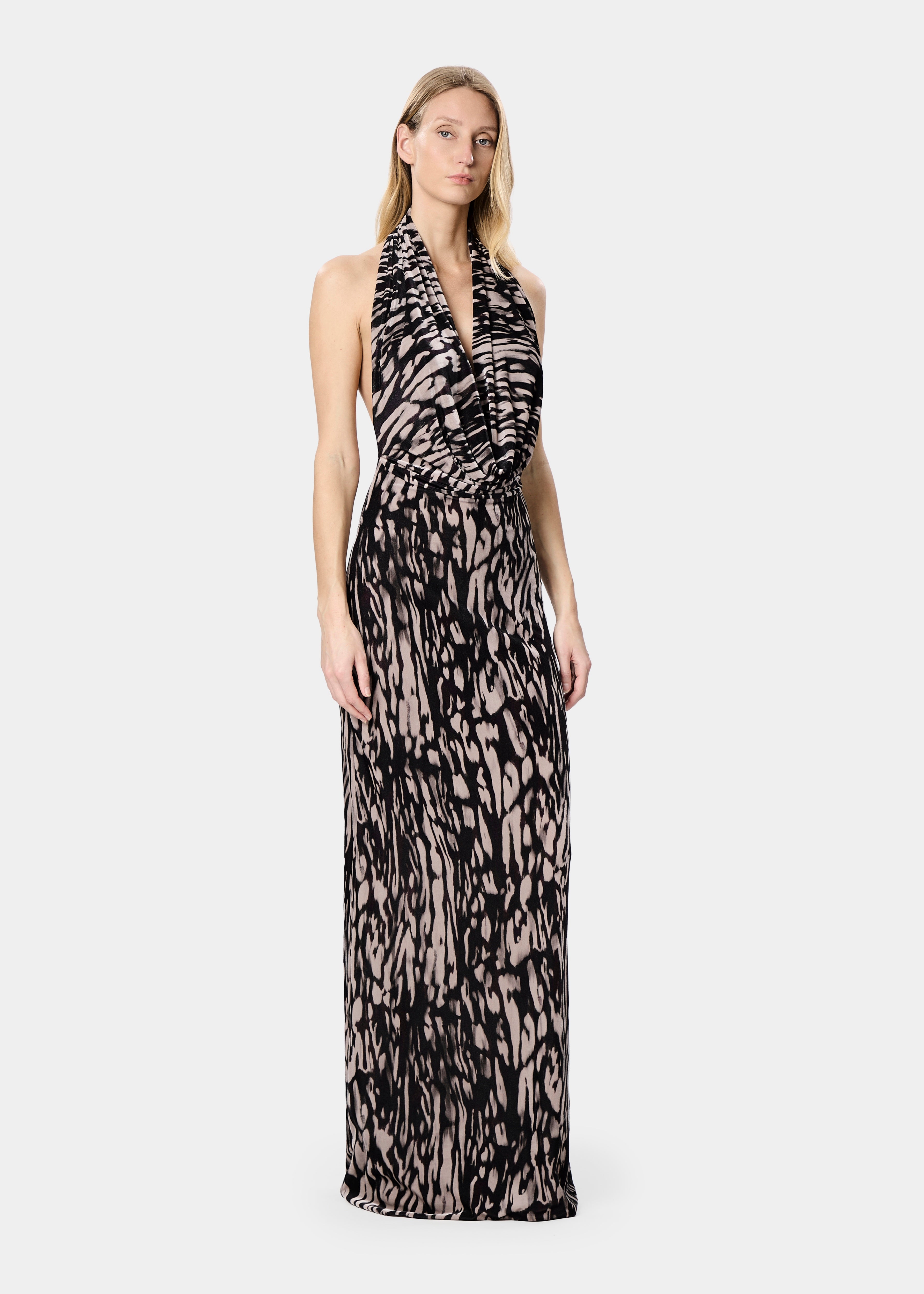 VENUS DRESS VELVET LIQUID PANTHER